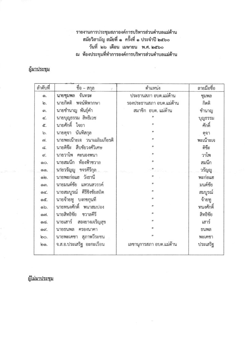 รายงานการประชุมสาสมัยวิสามัญ สมัยที่ 1 ครั้งที่ 1 ประจำปี 2560